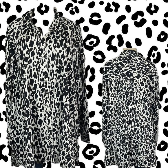 Jessica London 18 Black Animal Print Button Down Collar Long Sleeve Blouse - Picture 1 of 6